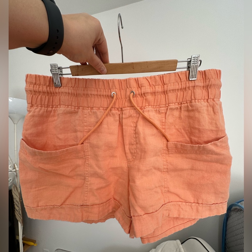 Athleta 100% Linen Orange Textured Shorts Size 16 Excellent Condition